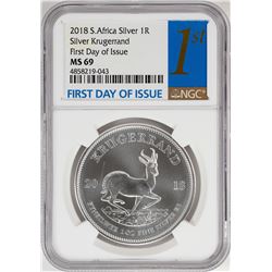 2018 South Africa Krugerrand Silver Coin NGC MS69 First Day of Issue
