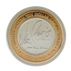 .999 Silver Paris Casino Resort Las Vegas, NV $10 Casino Limited Edition Gaming Token