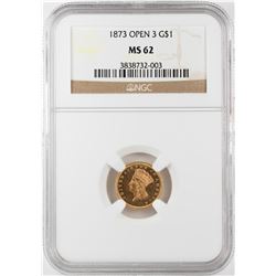 1873 Open 3 $1 Indian Princess Head Gold Dollar Coin NGC MS62