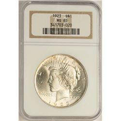 1923 $1 Peace Silver Dollar Coin NGC MS65