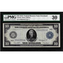 1914 $10 Federal Reserve Note Cleveland Fr.919a PMG Very Fine 30