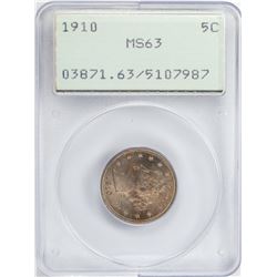 1910 Liberty Head Nickel Coin PCGS MS63 Old Green Rattler