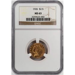 1926 $2 1/2 Indian Head Quarter Eagle Gold Coin NGC MS63
