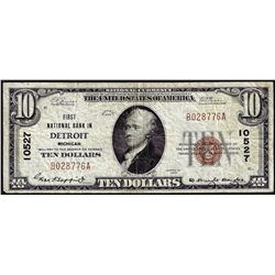 1929 $10 First NB Detroit, MI CH# 10527 National Currency Note