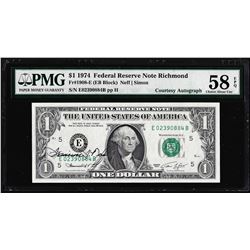 1974 $1 Federal Reserve Note PMG About Uncirculated 58EPQ Courtesy Autograph