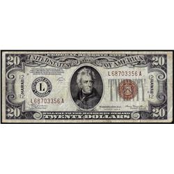 1934A $20 Hawaii WWII Emergency Issue Federal Reserve Notes