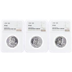 Lot of (3) 1959 Franklin Half Dollar Coins NGC PF66