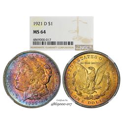 1921-D $1 Morgan Silver Dollar Coin NGC MS64 Amazing Toning