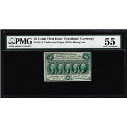 July 17, 1862 First Issue 50 Cent Fractional Currency Note PMG About Uncirculated 55