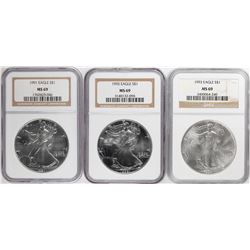 1991-1993 $1 American Silver Eagle Coin Coins NGC MS69