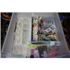 Image 3 : BIN OF BUTTONS, SEWING NOTIONS, IRON ON TRANSFERS