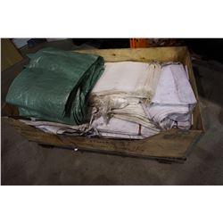 CRATE OF SACKS AND TARPS