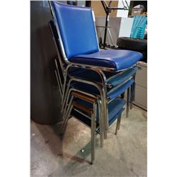 5 BLUE STACKING CHAIRS 2 W/ ARMS