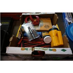 BOX OF FLOORING STAPLES AND OTHER HARDWARE