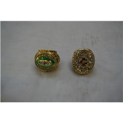 2 NEW REPRO SUPERBOWL RINGS, PITTSBURGH STEELERS AND GREENBAY PACKERS