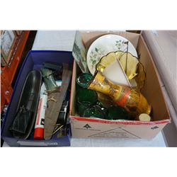 BOX OF ENGLISH PLATES, GERMAN VASE, AND COLLECTIBLES