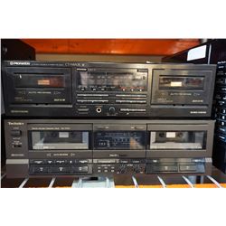 PIONEER CT-W450R AND TECHNICS RS-TR157 DUAL CASSETTE DECKS, AND MIX LOT OF CASSETTES, CDS, DVDS