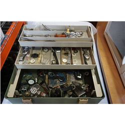 TACKLE BOX OF VINTAGE WATCHES AND PARTS