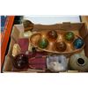 Image 2 : TEAK CENTER DISH VANCOUVER MADE STONE AND BRASS VASE AND FISH FLOAT