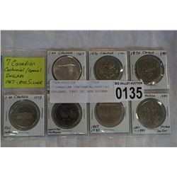 7 CANADIAN CENTENNIAL/SPECIAL DOLLARS, 1967 IS .800 SILVER