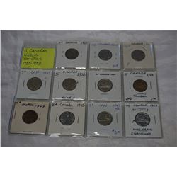 11 CANADIAN NICKELS, VARIOUS, 1922-53