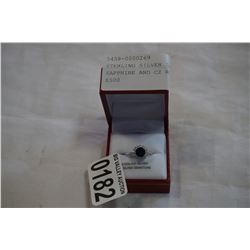 STERLING SILVER 7mm GENUINE SAPPHIRE AND CZ RING - RETAIL $500