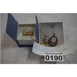 LADIES DINNER RING AND 2 MULTISTONED NECKLACE AND OTHER