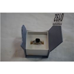 SILVER SMOKEY QUARTZ RING W/ COLOURED SIDE STONES SIZE 7