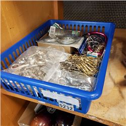 BLUE BASKET OF TRIGGER CLIPS AND METAL WIRE