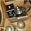 Image 3 : LOT OF SILVER PLATED TEA POTS, BRASS TEA POT, AND CREAM AND SUGAR