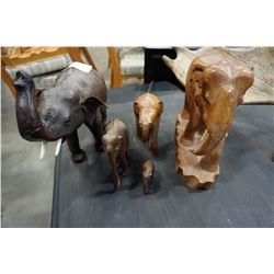 5 WOOD CARVED ELEPHANTS