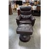 Image 1 : LEATHER SWIVEL RECLINER W/ GAS LIFT FLIP TOP FOOTSTOOL