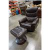 Image 2 : LEATHER SWIVEL RECLINER W/ GAS LIFT FLIP TOP FOOTSTOOL