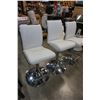 Image 2 : 3 WHITE AND CHROME LEATHER GAS LIFT BAR STOOLS