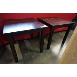 PAIR OF MODERN SQUARE END TABLES AND ANTIQUE FOOTSTOOL