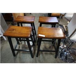 4 BLACK AND WOOD STOOLS