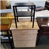 Image 1 : PINE 3 DRAWER CHEST OF DRAWERS AND METAL 2 TIER ENDTABLE