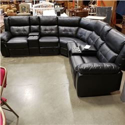 BRAND NEW TUFTED BLACK LEATHER 3 PIECE SECTIONAL SOFA, POWER RECLINING, UNDERLIGHTING, CONSOLE AND C