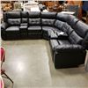 Image 1 : BRAND NEW TUFTED BLACK LEATHER 3 PIECE SECTIONAL SOFA, POWER RECLINING, UNDERLIGHTING, CONSOLE AND C