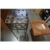 Image 3 : WOOD CARVED END TABLE AND METAL PLANTER STAND