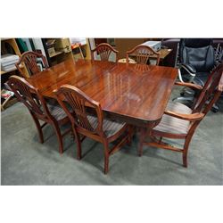 DUNCAN PHYFFE DOUBLE PEDESTAL DINING TABLE W/ JACKKNIFE LEAF AND 6 CHAIRS