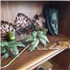 Image 2 : METAL WALL CANDLE HOLDERS, WOOD MASK ON STNAD, AND CARVED FORK DECORATION