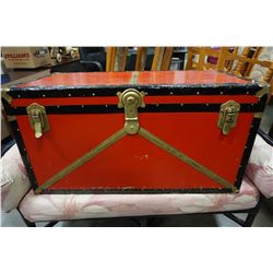 RED AND BLACK STEAMER TRUNK