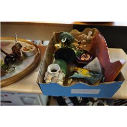 LOT OF WINE ITEMS ON SHELL TRAY AND FISH AND SHELL ITEMS