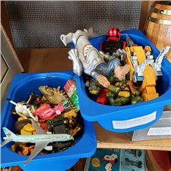 2 BLUE BINS OF VINTAGE TOYS