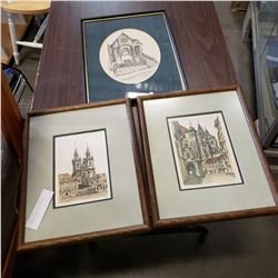 2 FRAMED PRINTS AND ETCHING