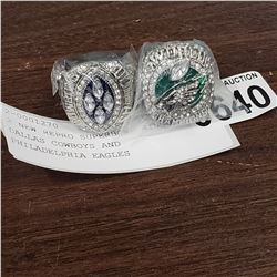 2 NEW REPRO SUPERBOWL RINGS DALLAS COWBOYS AND PHILADELPHIA EAGLES