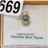 Image 2 : STERLING SILVER YELLOW GOLD PLATED 7x5mm GENUINE 2.14CT BLUE TOPAZ PENDANT W/ APPRAISAL $600