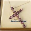 Image 2 : STERLING SILVER GENUINE AMETHYST CROSS PENDANT W/ STERLING CHAIN - RETAIL $600