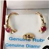 Image 3 : 14KT YELLOW GOLD 4mm GENUINE .55CT RUBY AND .04CT DIAMOND HOOP EARRINGS W/ APPRAISAL $1000